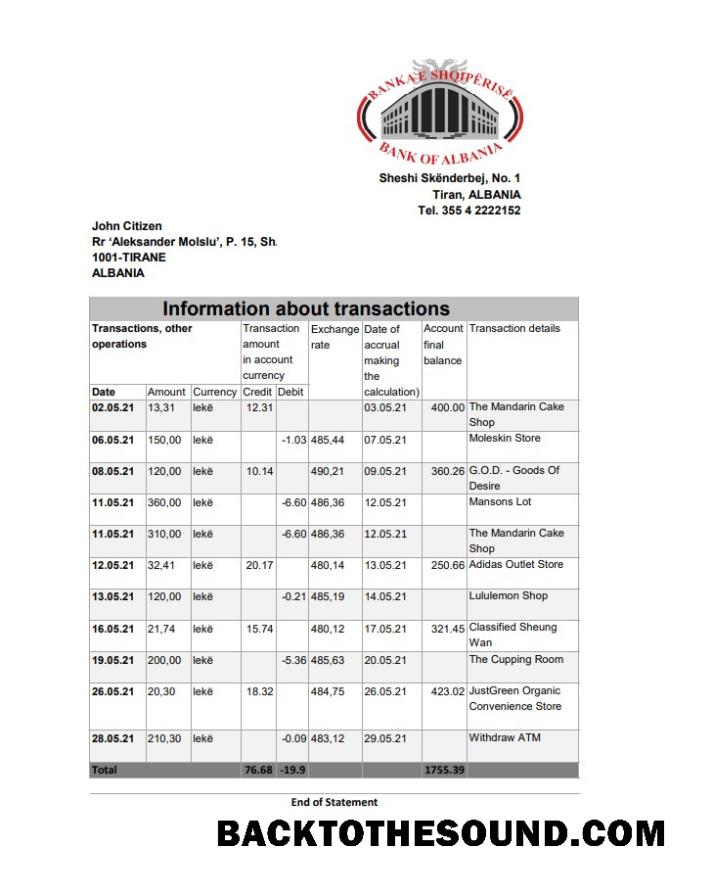 İndir Arnavutluk Banka of Arnavutluk Banka Hesap Özeti in Excel an PDF Format Örnek tasarım