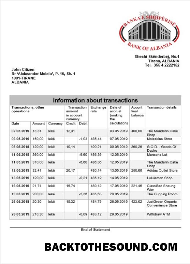 İndir Arnavutluk Banka of Arnavutluk Banka Hesap Özeti Örnek taslak