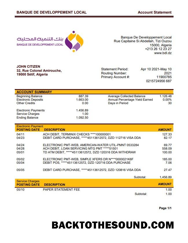 İndir Cezayir Banque De Developpement Local Banka Hesap Özeti Örnek örnek