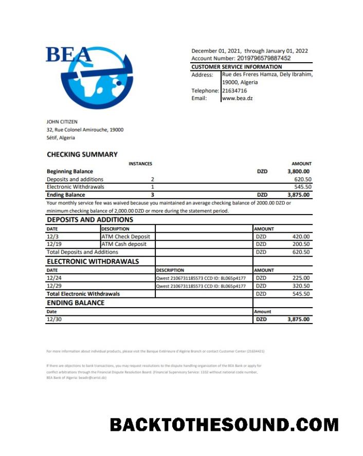 İndir Cezayir Banque extérieure d’Algérie Banka Hesap Özeti in Excel and PDF Format Örnek ön izleme