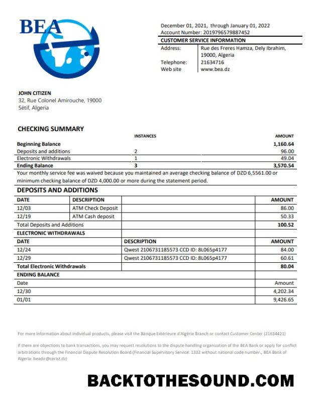 İndir Cezayir Banque extérieure d'Algérie Banka Hesap Özeti w1 Örnek tasarım