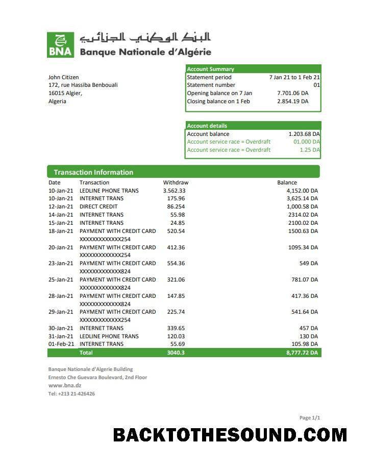 İndir Cezayir Banque nationale d’Algérie (BNA) Excel Örnek tasarım
