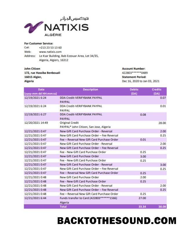İndir Cezayir Natixis Algerie Banka Hesap Özeti in Excel and PDF Format Örnek şablon