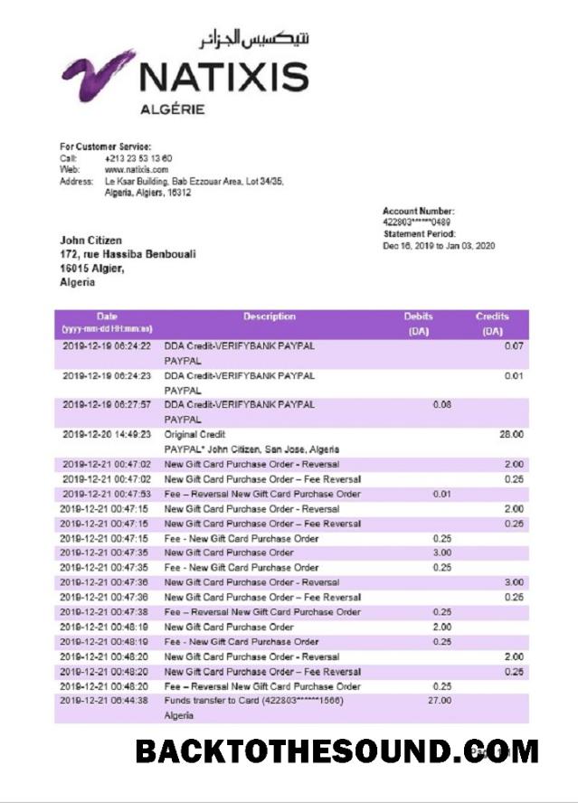 İndir Cezayir Natixis Algerie Banka Hesap Özeti Örnek taslak