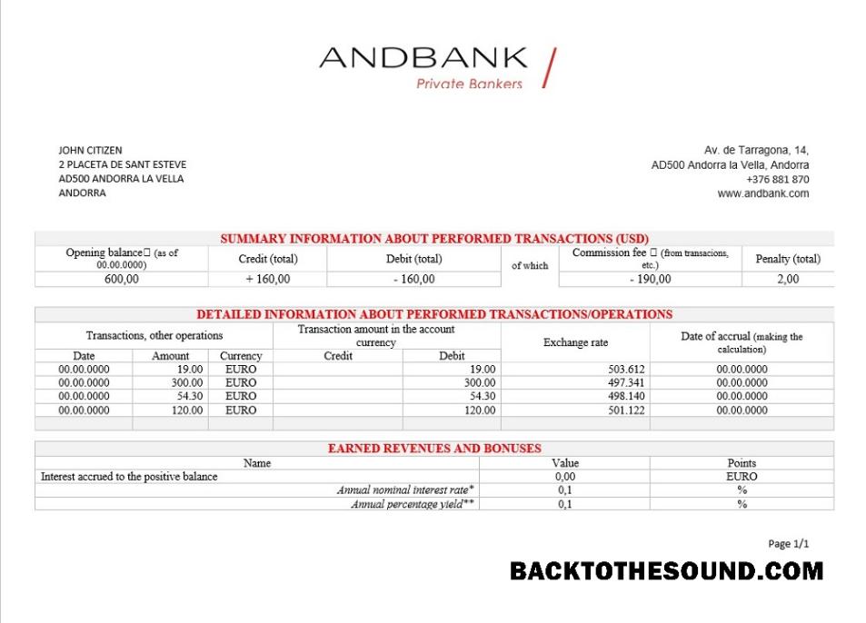 İndir Andorra Andbank Banka Hesap Özeti Örnek ön izleme