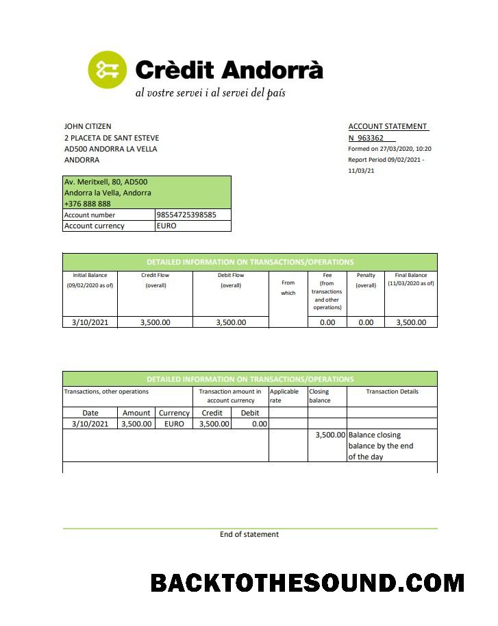 İndir Andorra Kredi Andorra Banka Hesap Özeti in Excel and PDF Format Örnek şablon