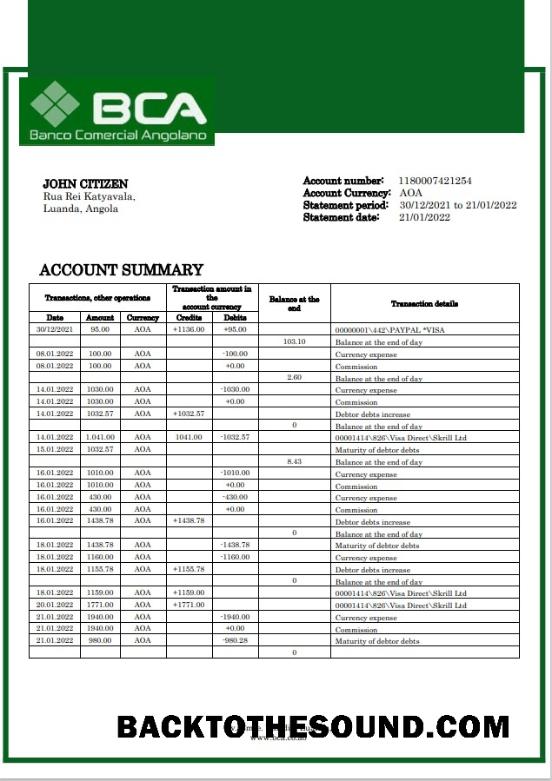 İndir Angola Banco Comercial Angolano Banka Hesap Özeti Örnek tasarım