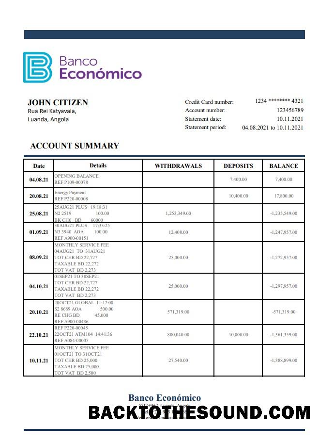İndir Angola Banco Ecenomico Banka Hesap Özeti in Excel and PDF Format Örnek taslak
