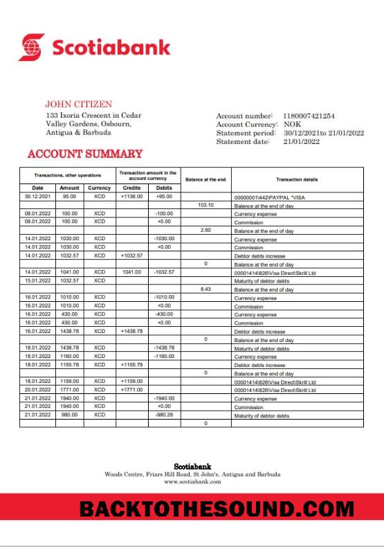 İndir Antigua ve Barbuda Scotiabank Banka Hesap Özeti Örnek örnek