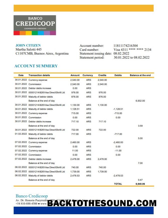 İndir Arjantin Banco Credicoop Banka Hesap Özeti XLS Örnek ön izleme