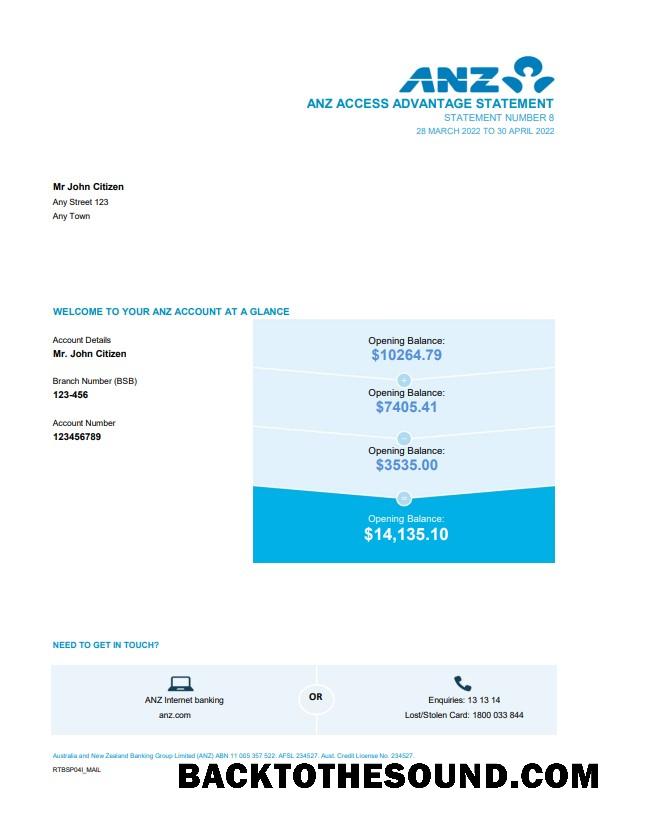 İndir Avustralya ANZ Banka Hesap Özeti easy to fill in Excel and PDF Format, 2 pages Örnek örnek