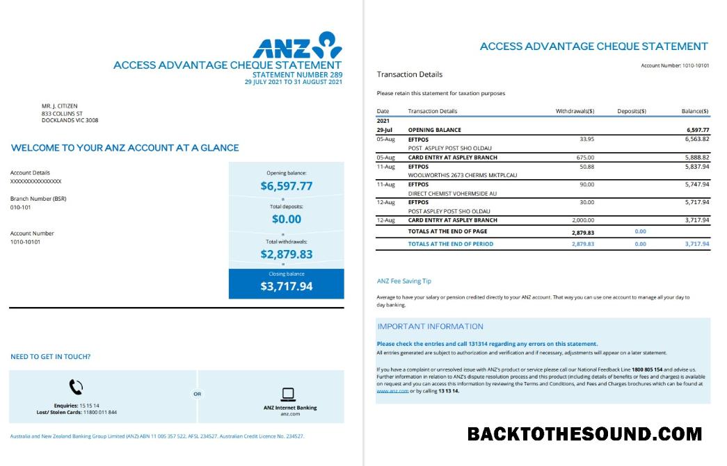 İndir Avustralya ANZ proof of address Banka Hesap Özeti in .XLS and .PDF Format, 2 pages Örnek örnek