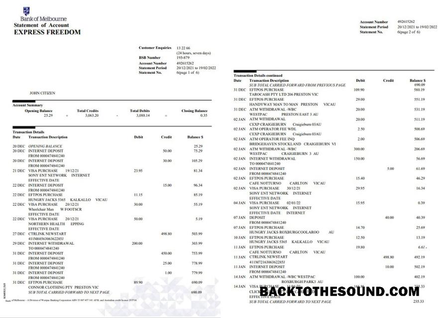 İndir Avustralya Banka of Melbourne Banka Hesap Hesap Özeti, 6 pages Örnek örnek