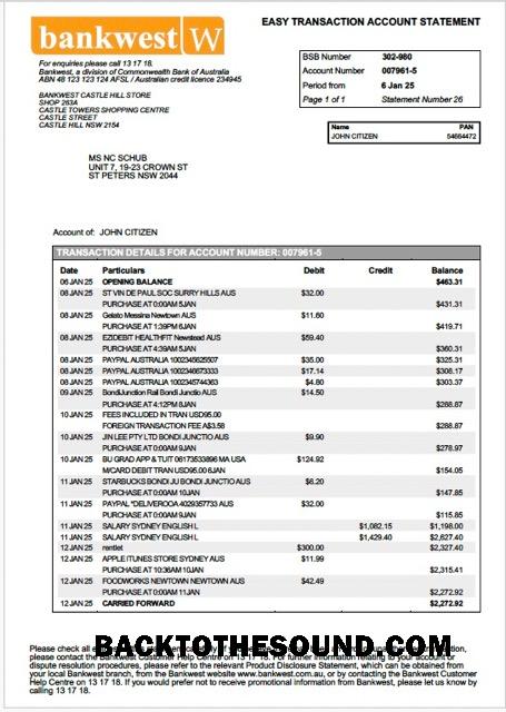 İndir Avustralya Bankwest Hesap Hesap Özeti Word and PDF Örnek taslak