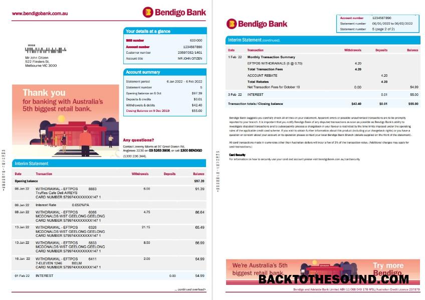İndir Avustralya Bendigo Banka Hesap Özeti Örnek örnek