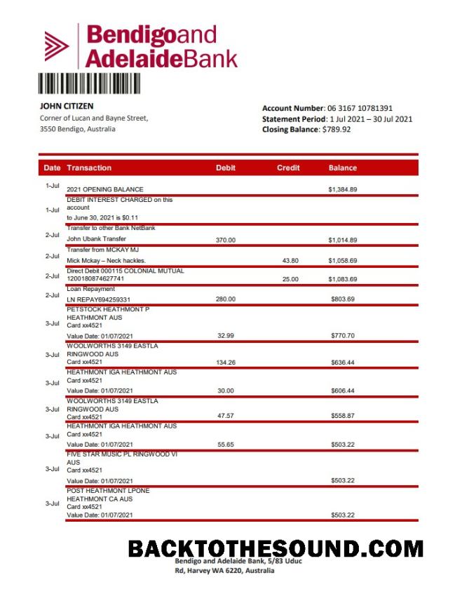 İndir Avustralya Bendigo and Adelaide Banka Banka Hesap Özeti XLS Örnek ön izleme