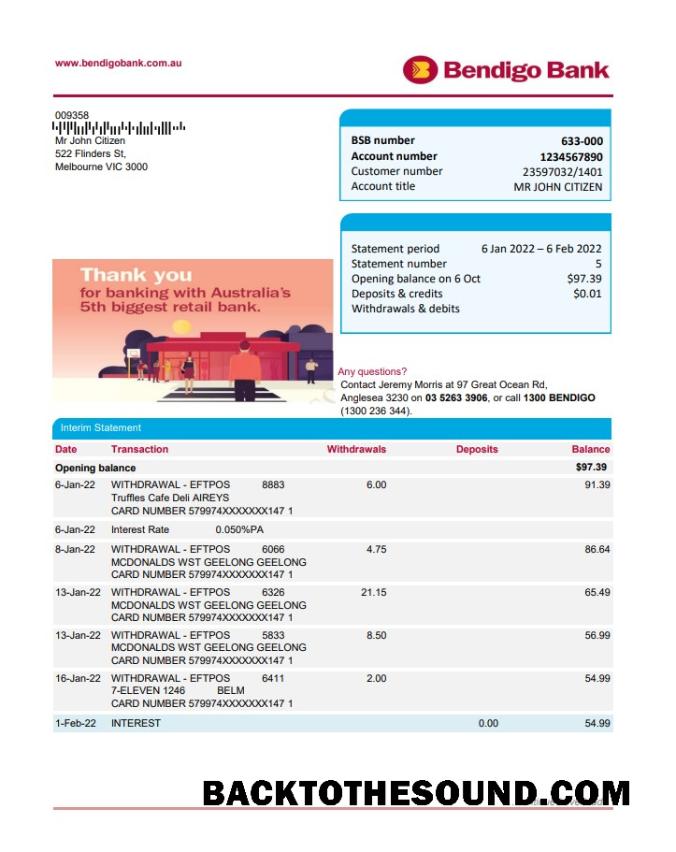 İndir Avustralya Bendigo Banka Hesap Özeti easy to fill in Excel and PDF Format, 2 pages Örnek şablon
