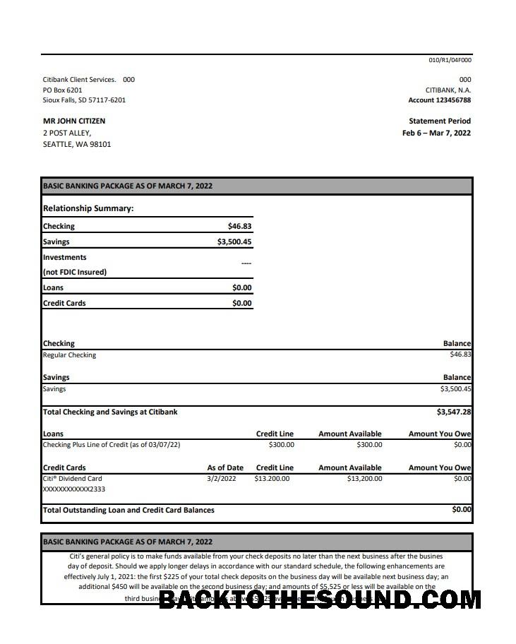 İndir Avustralya Citibank Banka Hesap Özeti XLS Örnek şablon