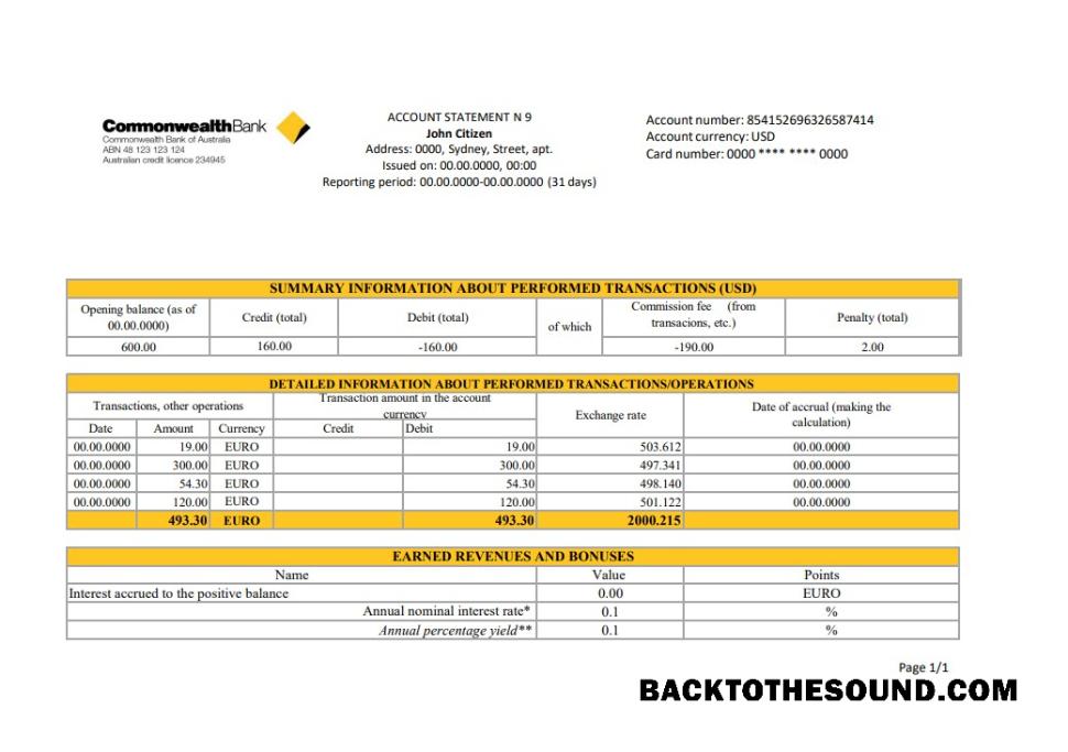 İndir Avustralya Commonwealth Hesap Banka Hesap Özeti in Excel and PDF Format, fully Düzenlenebilir Örnek örnek