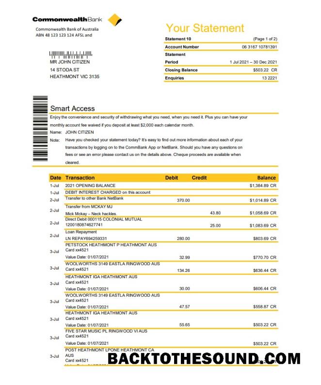 İndir Avustralya Commonwealth Banka Hesap Özeti in Excel and PDF Format, fully Düzenlenebilir Örnek taslak