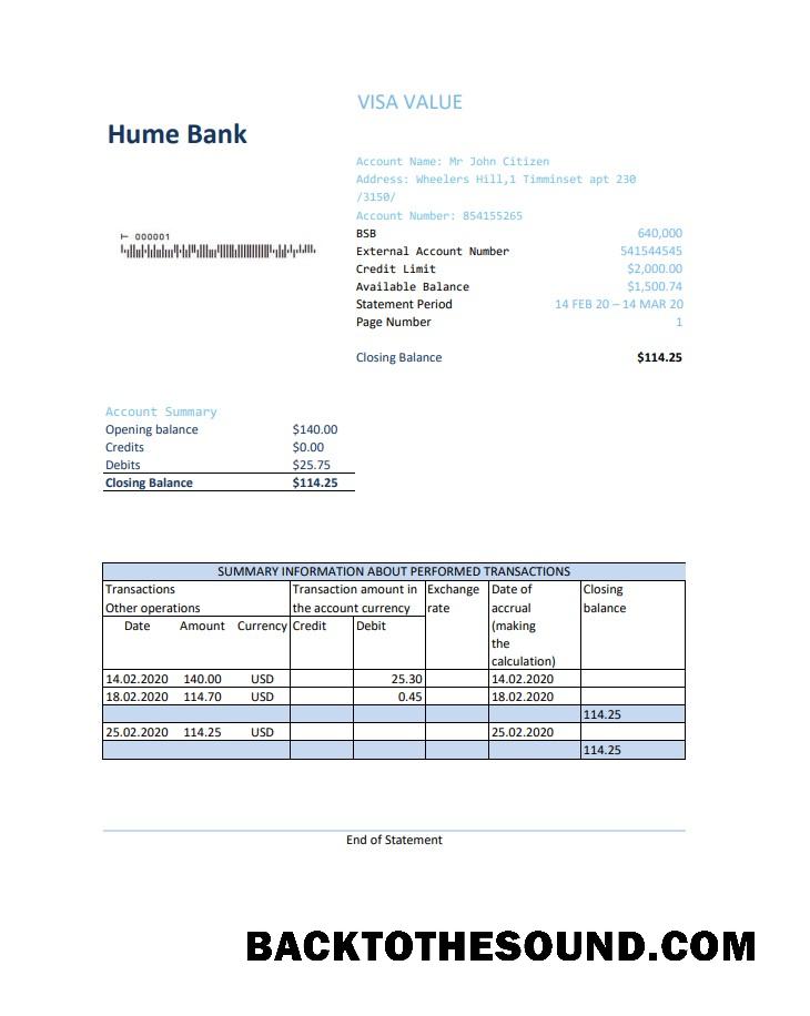İndir Avustralya Humebank Banka Hesap Özeti easy to fill in Excel and PDF Format Örnek ön izleme