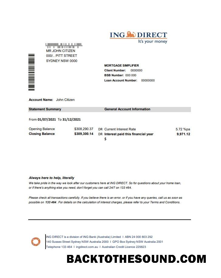 İndir Avustralya ING Direct Banka Hesap Özeti easy to fill in Excel and PDF Format Örnek şablon