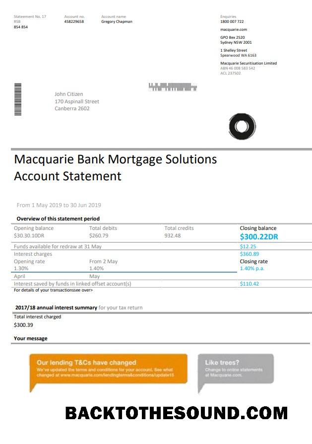 İndir Avustralya Macquaire proof of address Banka Hesap Özeti in Word and PDF Format (.doc and .PDF) Örnek taslak