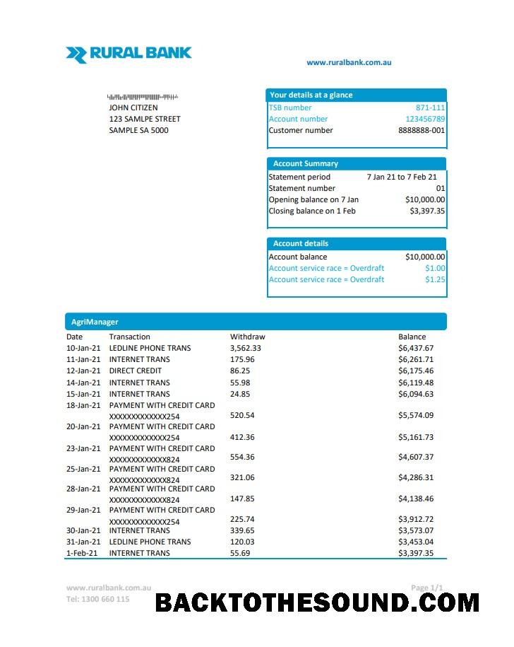 İndir Avustralya Rural Banka Hesap Özeti easy to fill in Excel and PDF Format Örnek tasarım
