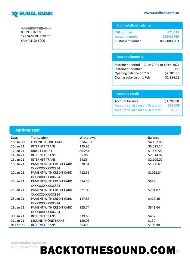 İndir Avustralya Rural Banka proof of address Hesap Özeti in Word and PDF Format Örnek tasarım