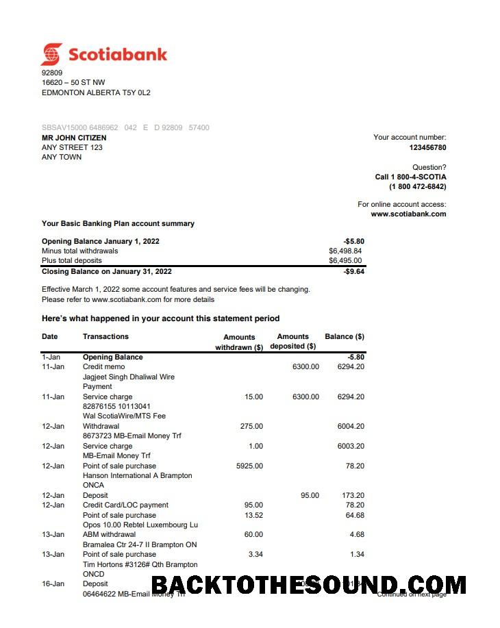 İndir Avustralya Scotiabank Hesap Özeti 2 pages XLS Örnek şablon