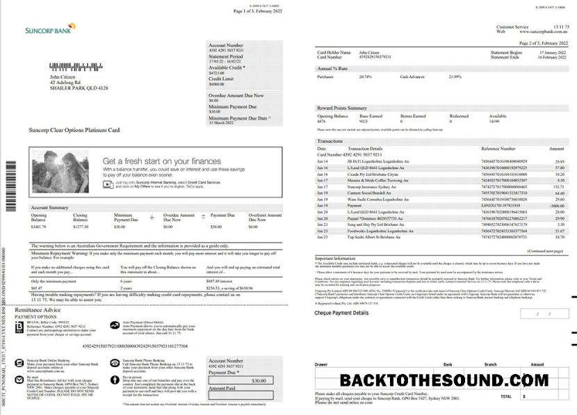 İndir Avustralya Suncorp Banka Hesap Özeti 5 pages Örnek şablon
