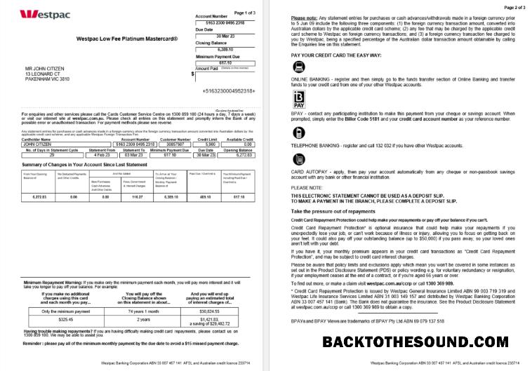 Düzenlenebilir İndir Avustralya Westpac Banka Hesap Özeti Word and PDF Şablon, 3 pages 1, 2 Örnek