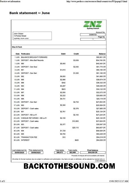 İndir Avustralya ZNZ Banka Hesap Özeti Word and PDF Örnek tasarım