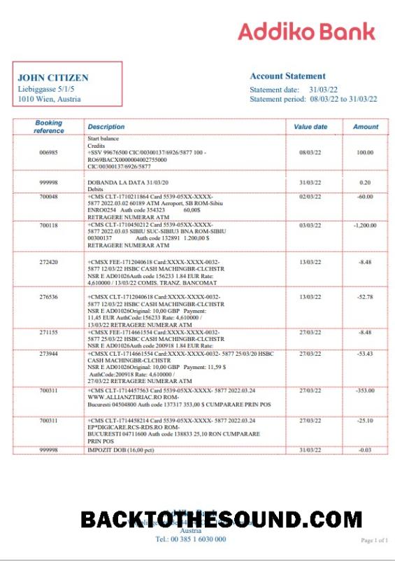 İndir Avusturya Addiko Banka Hesap Özeti in Word and PDF Format Örnek örnek