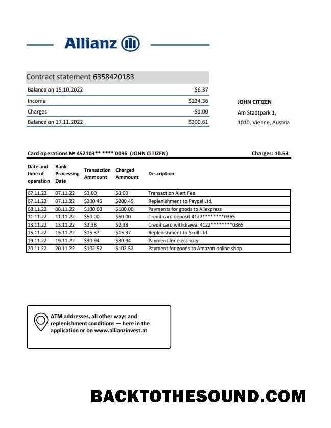 İndir Avusturya Allianz Yatırım Banka Banka Hesap Özeti Örnek örnek