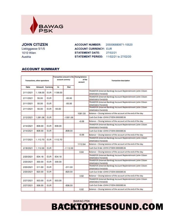 İndir Avusturya BAWAG PSK Banka Hesap Özeti easy to fill in Excel and PDF Format Örnek örnek