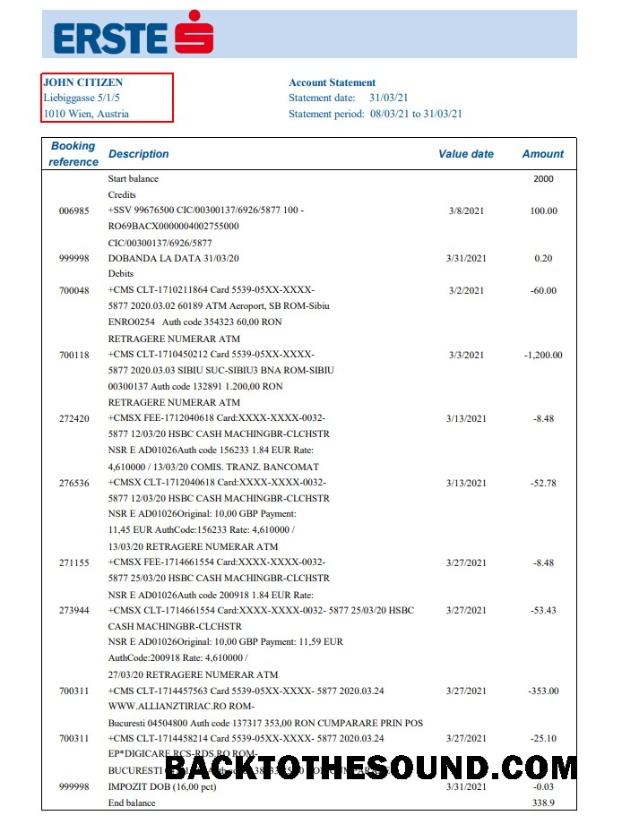 İndir Avusturya Erste Group Banka Hesap Özeti easy to fill in Excel and PDF Format Örnek şablon