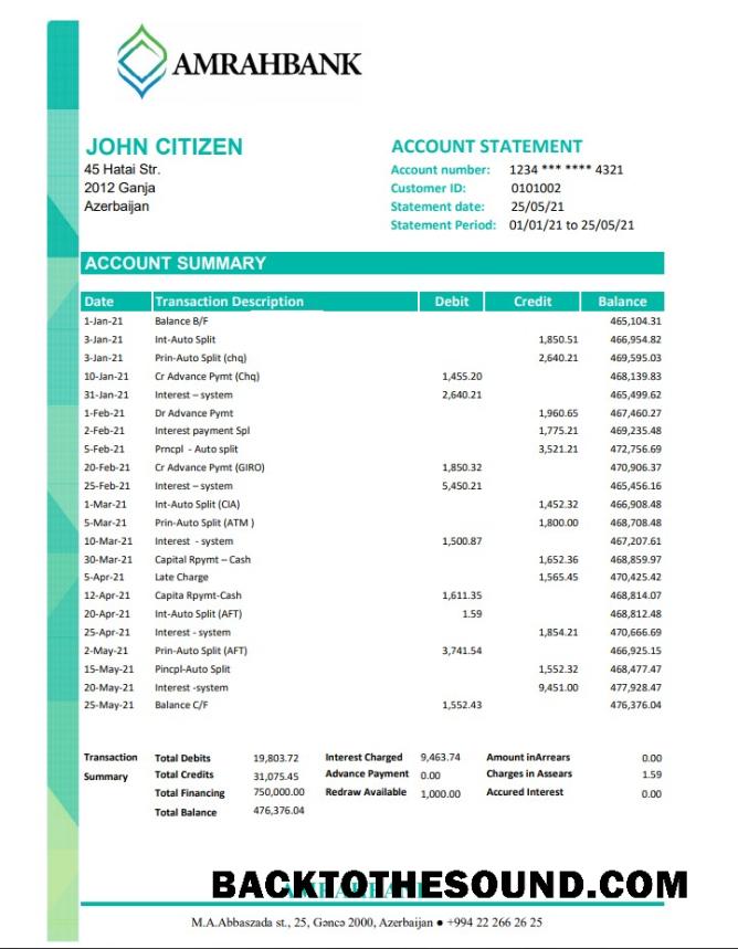 İndir Azerbaycan Amrahbank Banka Hesap Özeti easy to fill in Excel and PDF Format Örnek taslak