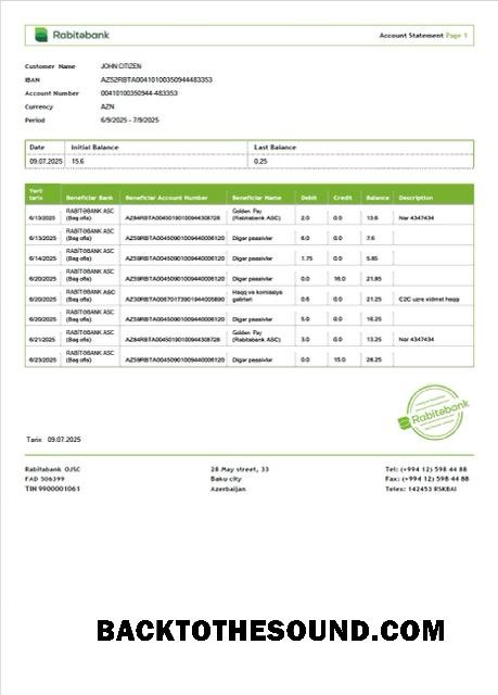 İndir Azerbaycan RabitəBanka Hesap Hesap Özeti Word and PDF Örnek örnek