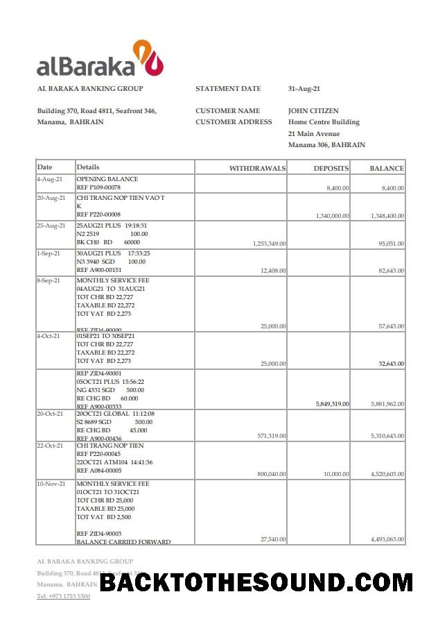 İndir Bahreyn Al Baraka Banka Hesap Özeti easy to fill in .XLS and .PDF Dosya Format Örnek tasarım