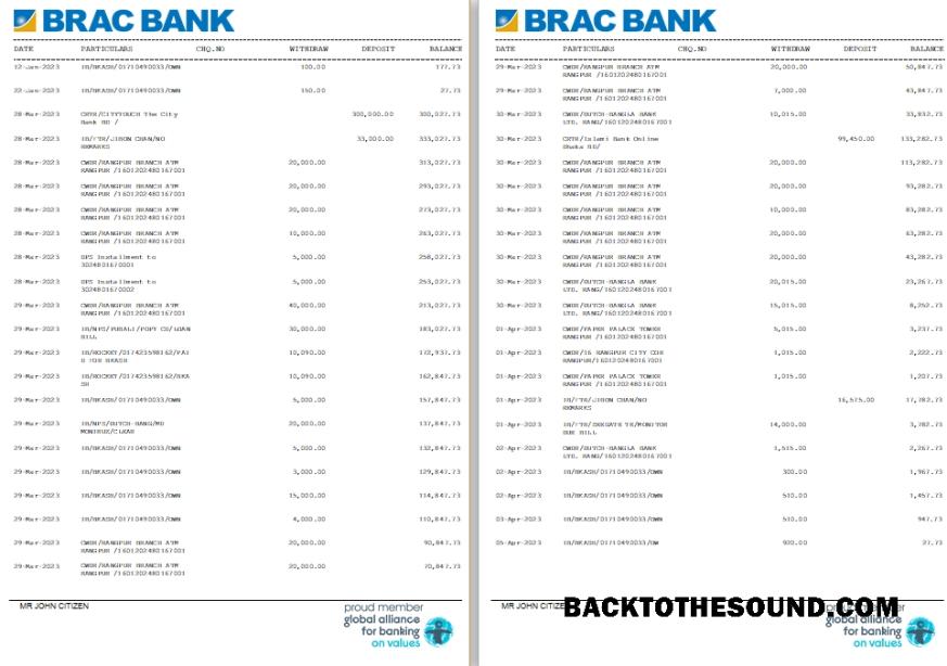 İndir Bangladeş BRAC Banka st 5 6 Örnek şablon