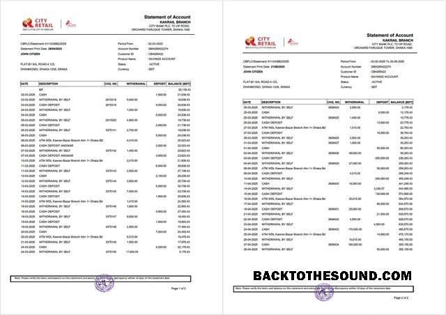 Düzenlenebilir İndir Bangladeş City Banka Hesap Özeti of Hesap Word and PDF Şablon, 2 pages Örnek