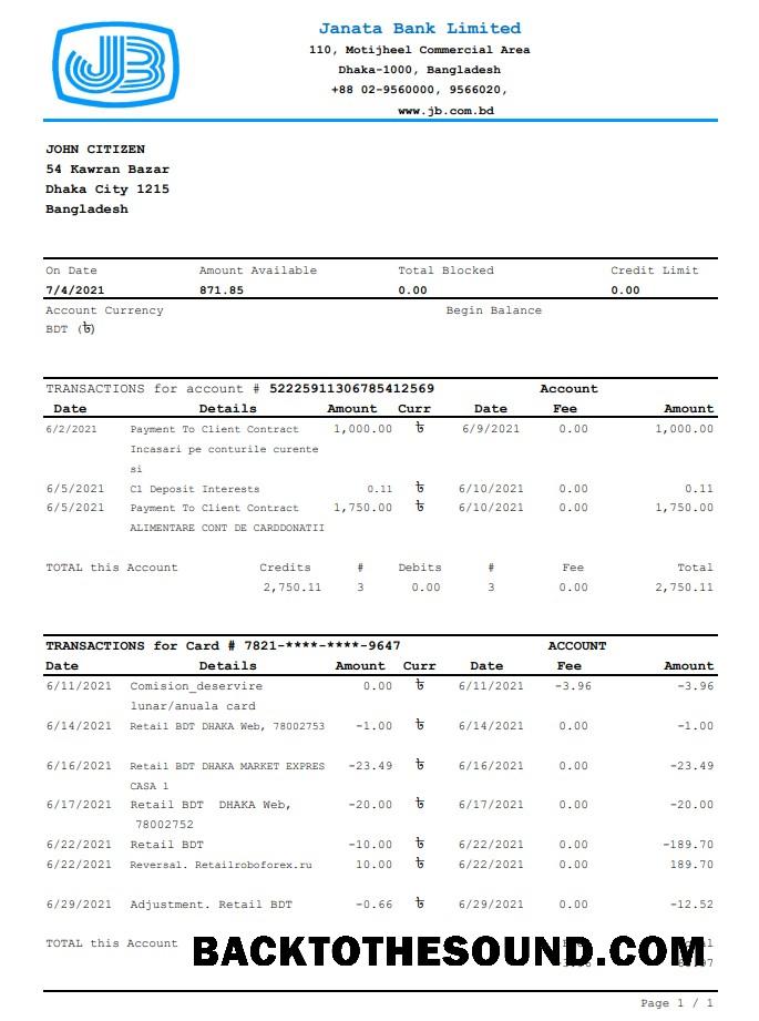 İndir Bangladeş Janata Banka Hesap Özeti easy to fill in .XLS and .PDF Dosya Format Örnek taslak