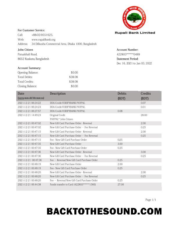 İndir Bangladeş Rupali Banka Hesap Özeti in Word and PDF Format Örnek örnek