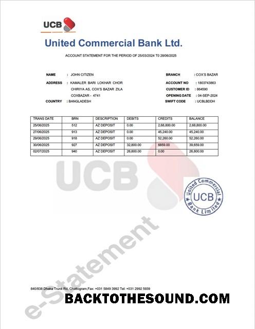 İndir Bangladeş birleşik ticari Banka Hesap Hesap Özeti Word and PDF Örnek taslak