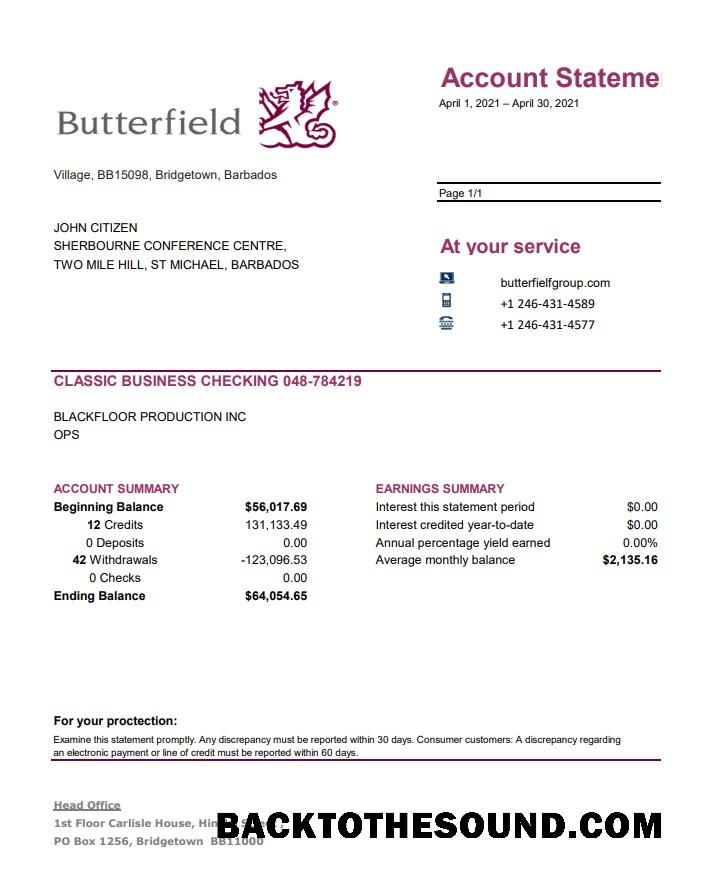 İndir Barbados Butterfield Banka Hesap Özeti easy to fill in .XLS and .PDF Dosya Format Örnek taslak