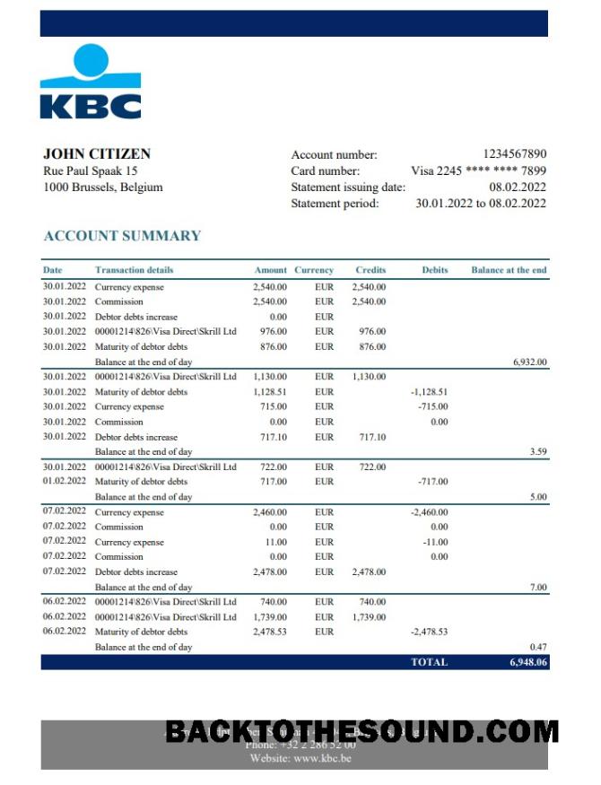 İndir Belçika KBC Banka Hesap Özeti Örnek ön izleme