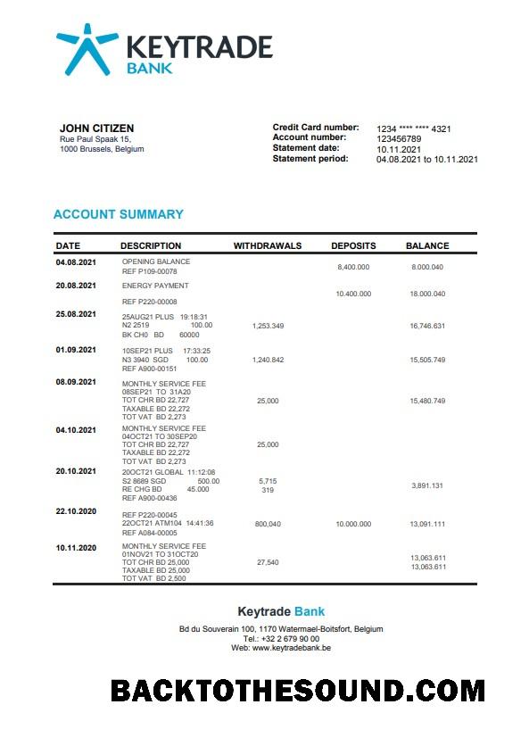 İndir Belçika Keytrade Banka Hesap Özeti in Word and PDF Format Örnek tasarım