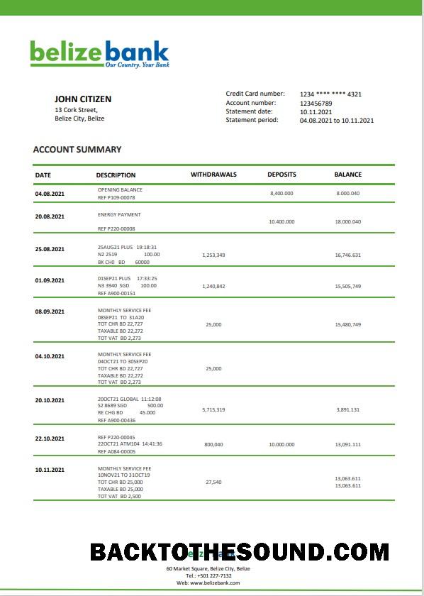 İndir Belize Banka Hesap Özeti in Word and PDF Format, fully Düzenlenebilir Örnek taslak