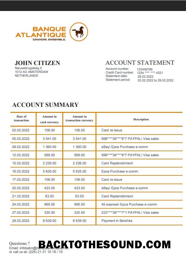 İndir Benin Banque Atlantique Banka Hesap Özeti in Word and PDF Format Örnek taslak